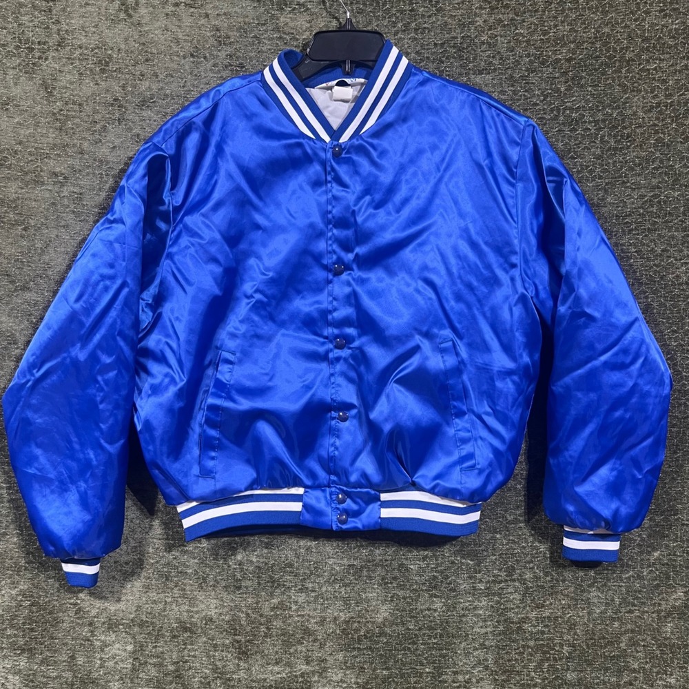 Velva Sheen Bomber Jacket Adult XL Blue Vintage Satin Quilted USA Made 871